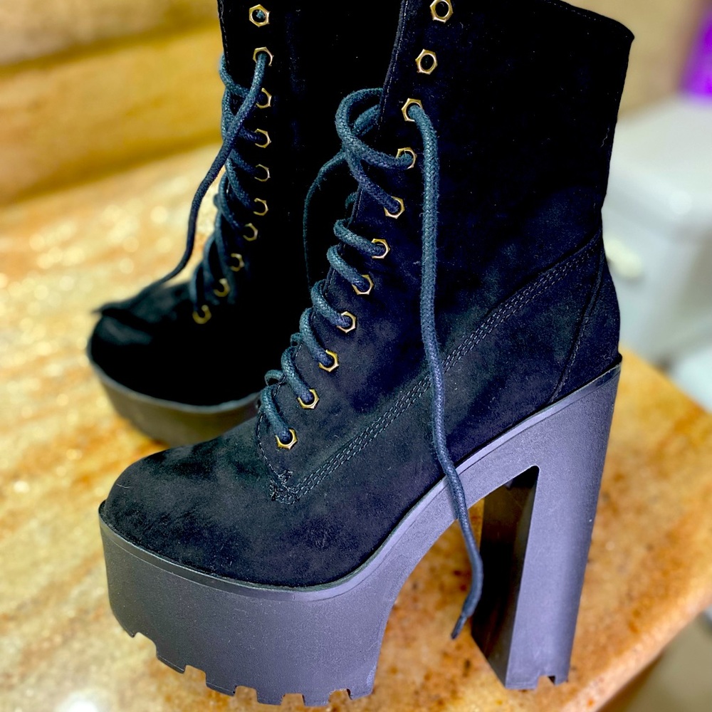 Black suede booties size 7.5